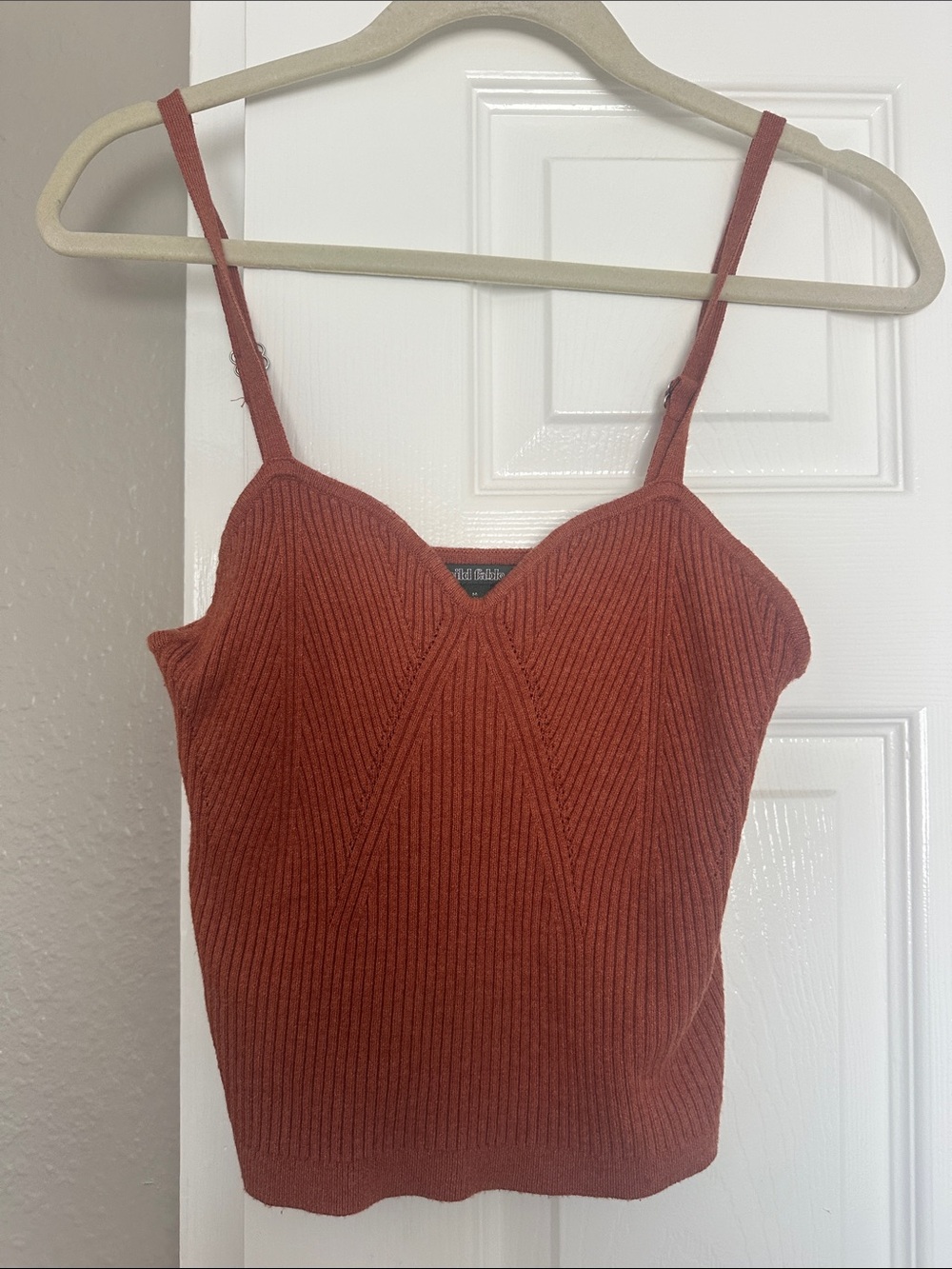 Ribbed Spaghetti-Strap Camisole in Rust Orange